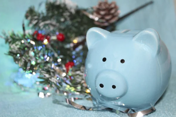 Rosa Hintergrund Mit Sternen Und Blauem Schwein Neujahr 2019 Finanzielles — Stockfoto