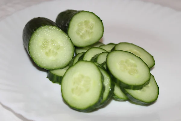 Slices Cucumber Plate Beautiful Shape White Background — Stock Photo, Image