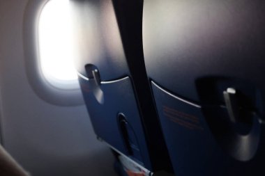 Modern Airplane koltukları perspektifte. Ulaşım konsepti. Ai