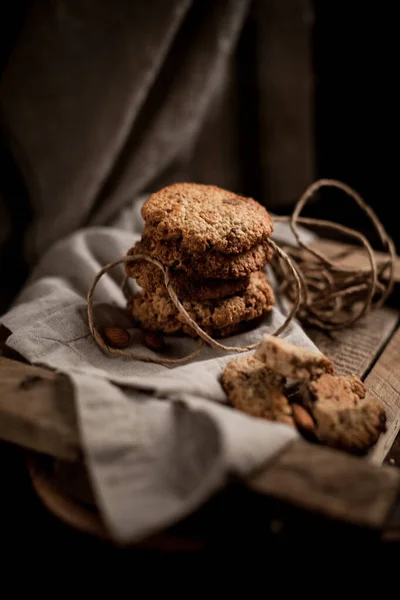 Morning cookies with almond on the wood board — Stock Photo, Image