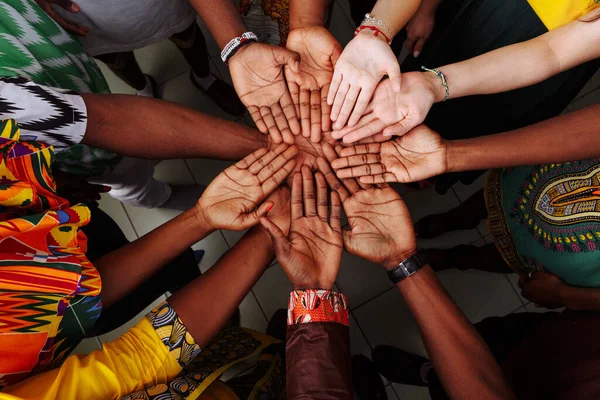 Palms Hands Happy Group Multinational African Latin American European People — Stock Photo, Image