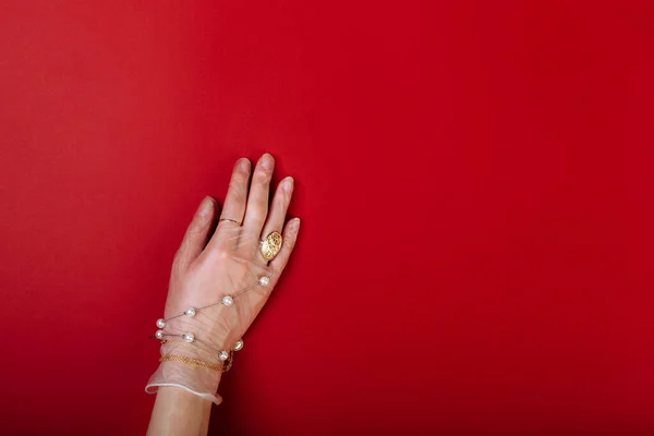 Mode Konst Hand Kvinna Handsken Skydd Mot Covid Med Smycken — Stockfoto