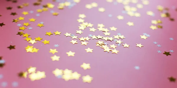 Sterne Und Schneeflocken Auf Rosa Hintergrund Von Oben — Stockfoto