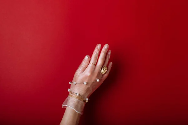 Mode Konst Hand Kvinna Handsken Skydd Mot Covid Med Smycken — Stockfoto