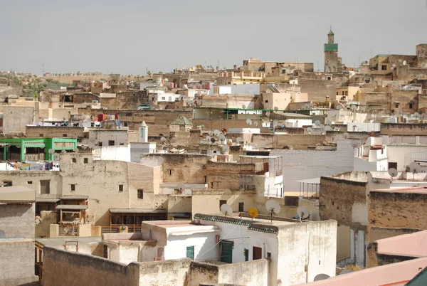 Kilátás Erkélyről Teraszok Háztetőkön Város Fes Marokkó Afrika — Stock Fotó