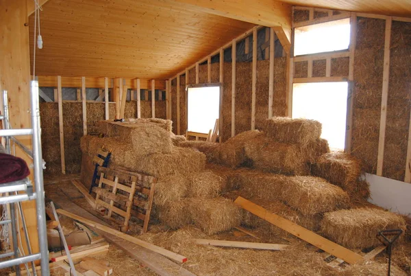 Budynek Strawbale House Podczas Budowy Regionie Marche Włochy Obrazek Stockowy