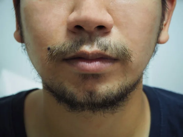 Detalhe Perto Boca Masculina Tem Barba Bigode — Fotografia de Stock