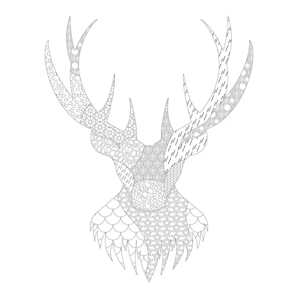 Black White Silhouette Pattern Coloring Deer Head Horns — Stock Vector