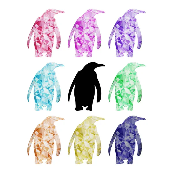Зображення Білому Тлі Низькому Полі Стилі Прикраси Ізольований Силует Пінгвіна — стоковий вектор