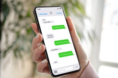 ekranda app messenger ile telefon tutan kadın el