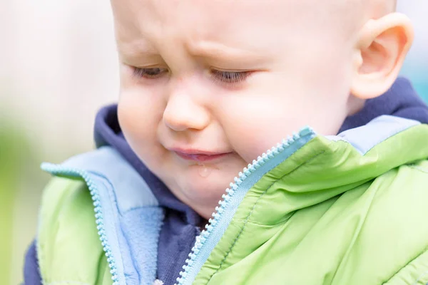 The portrait of a sobbing toddler against the background of nature — Stock Photo, Image