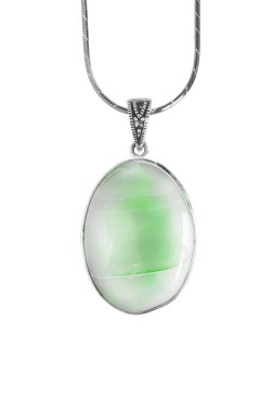Vintage nephrite madalyon Gümüş Zincir beyaz bitti izole asılı
