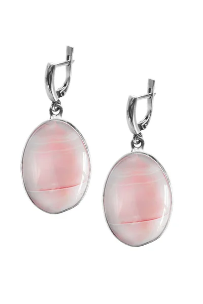 Pair Pink Mineral Large Earrings Isolated White — Stock Photo, Image