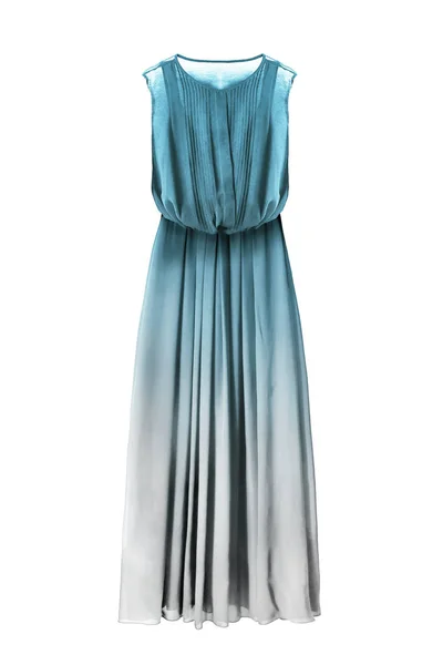 Long Chiffon Blue White Elegant Dress White Background — Stock Photo, Image