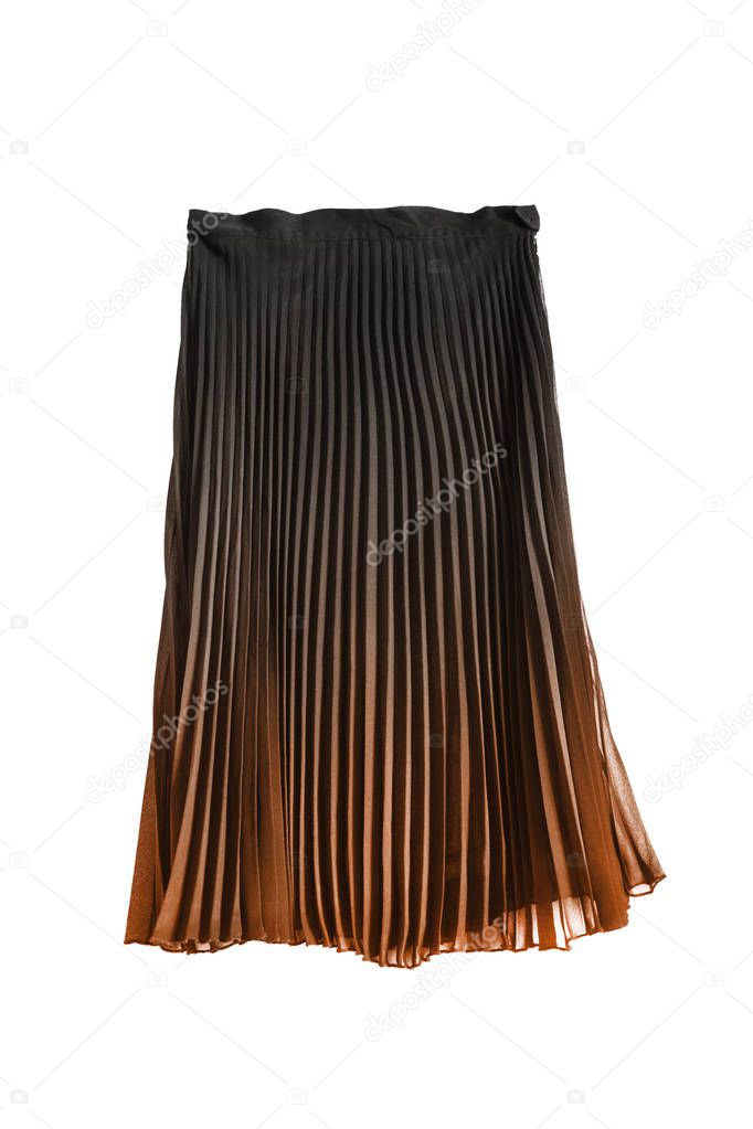Chiffon pleated black; and orange midi skirt on white background