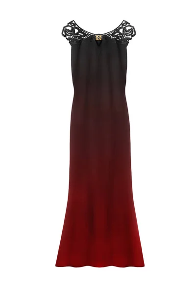 Elégante Robe Longue Noire Rouge Sur Fond Blanc — Photo