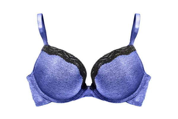 Push Blue Brassiere Black Lace White Background — Stock Photo, Image