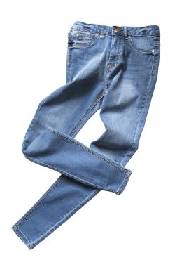 Beyaz bitti izole buruşuk mavi skinny kot pantolon