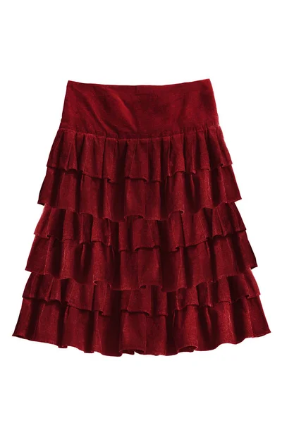 Red Velvet Skirt Ruches Isolated White — Stock Photo, Image