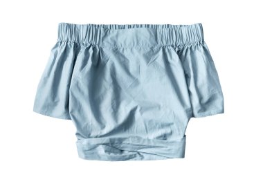 Beyaz arka plan üzerinde omuz mavi pamuk üstlerden