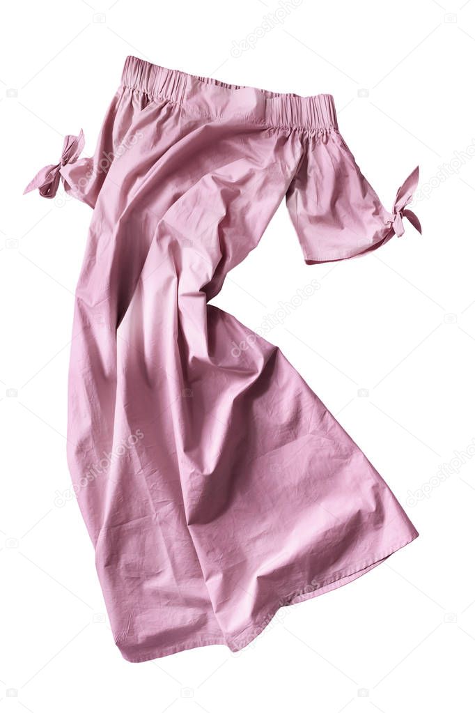 Crumpled pink off the shoulders sundress isolated over white