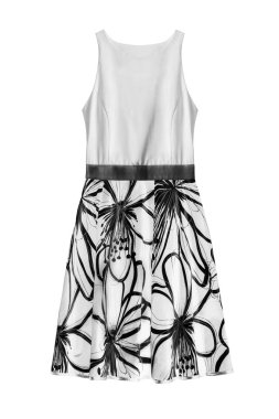 Siyah ve beyaz pamuklu elbise ile beyaz bitti izole çiçek baskılı etek