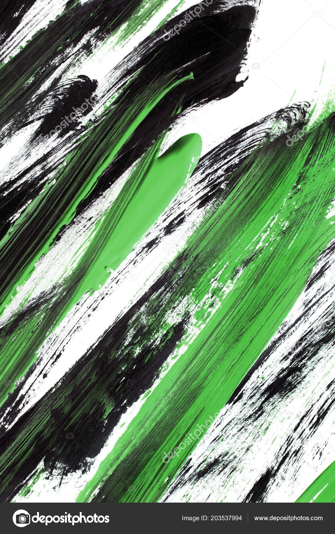 Black Green Paint Brush Strokes Isolated White Stock Photo by