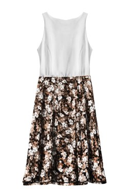 Beyaz bitti izole kahverengi çiçek baskılı etek ile zarif sundress