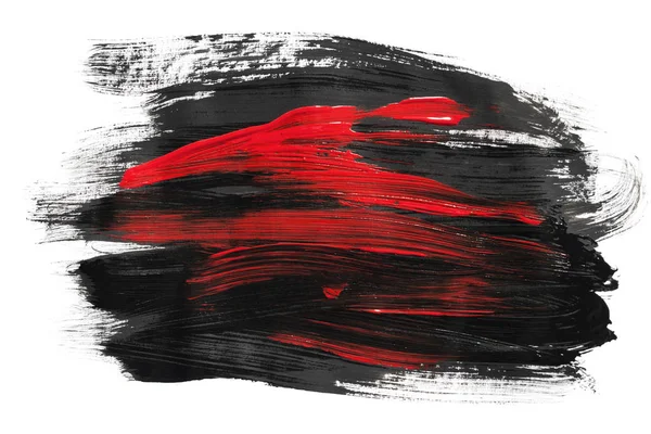 黑色和红色丙烯酸抽象画笔笔触在白色背景上 — 图库照片