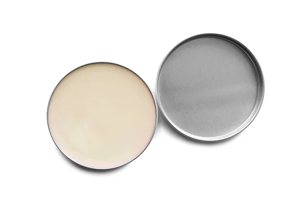 Kosmetik Creme Metall Geöffnetem Glas Auf Weißem Hintergrund — Stockfoto