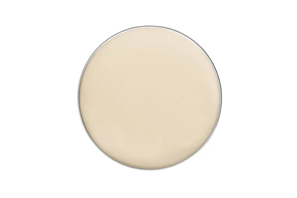 Crema Cosmética Beige Tarro Redondo Abierto Sobre Fondo Blanco — Foto de Stock