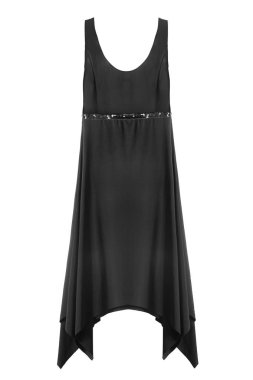 Zarif siyah ipek elbise ile bazı pullu beyaz arka plan üzerinde