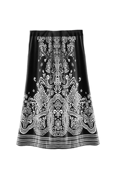 Black White Silk Printed Skirt Isolated White — Stock Photo, Image