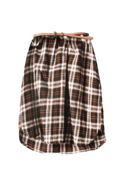 Deri kemer beyaz bitti izole kahverengi tartan rahat etek
