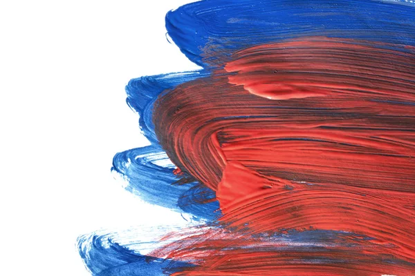 蓝色和红色抽象丙烯酸画笔描边被隔绝在白色 — 图库照片
