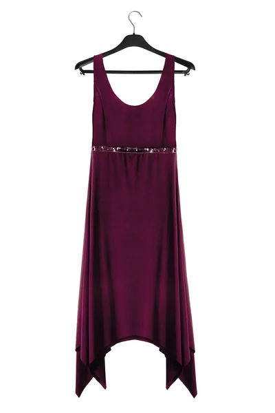 Satin Maroon Sleeveless Gown Hanging Black Clothes Rack Isolated White — Stock Photo, Image