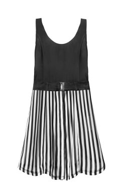 Siyah ve beyaz çizgili etek beyaz bitti izole ile ipek mini elbise