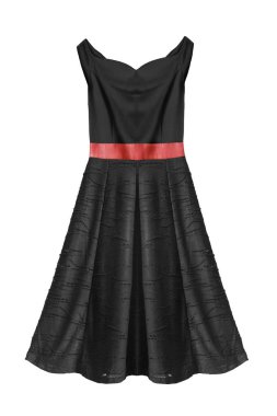 Zarif siyah vintage elbise ile beyaz zemin üzerine kırmızı kemer alevlendi