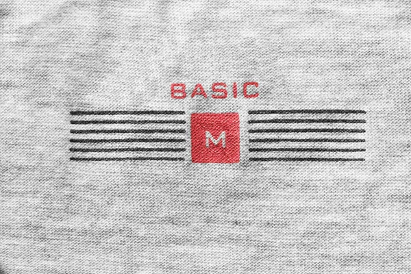 Clothes Size Print Says Basic Grey Textile Background — Stock Photo, Image