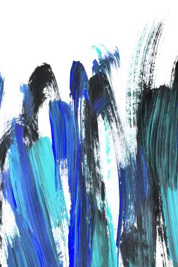 Beyaz arka planda siyah ve mavi soyut boya fırça darbeleri