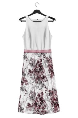 Beyaz ve pembe çiçek kolsuz elbise siyah beyaz bitti izole raf elbise