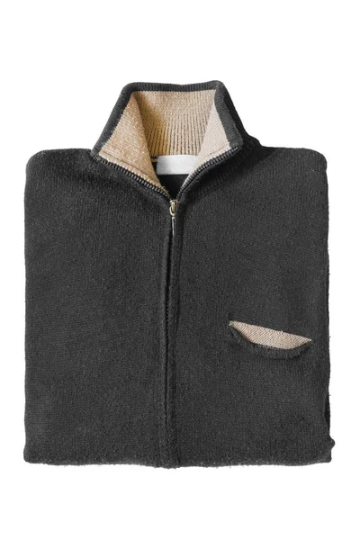 Black Beige Folded Zipped Cardigan Isolated White — Stock Photo, Image