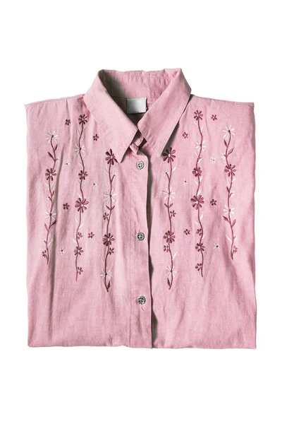 Pink Folded Floral Shirt White Background — Stock Photo, Image