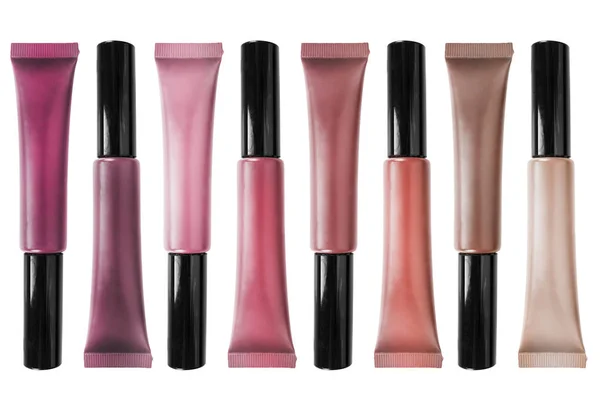 Set Van Naakt Roze Beige Lippenstift Witte Achtergrond — Stockfoto
