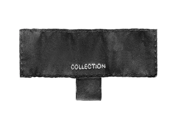 Étiquette Textile Noire Dit Collection Sur Fond Blanc — Photo
