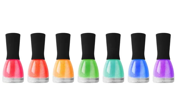 Palette Colorful Neon Shimmer Nail Polish White Background — Stock Photo, Image