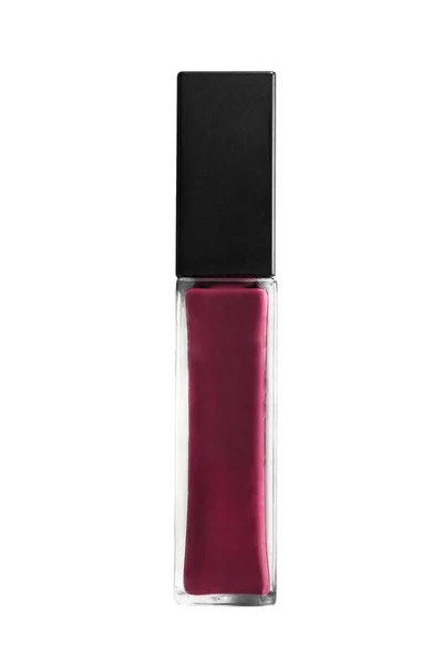 Bourgondische Vloeibare Lipstick Glazen Buis Geïsoleerd Wit — Stockfoto