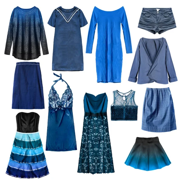 Набір Синього Жіночого Одягу Ізольовані Над Білим — стокове фото