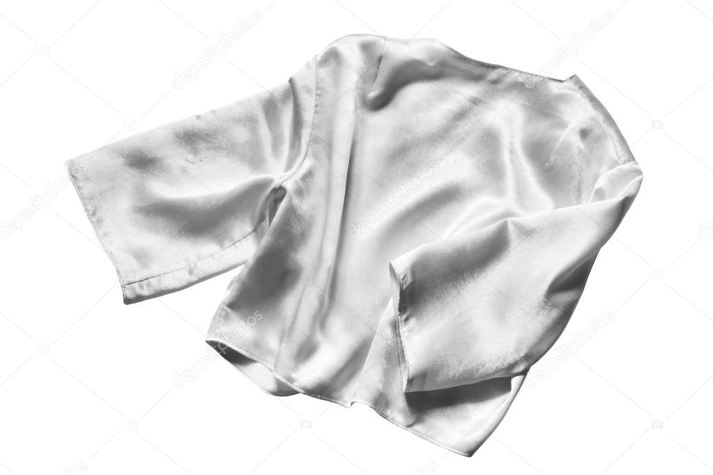 Crumpled white satin crop top isolated over white