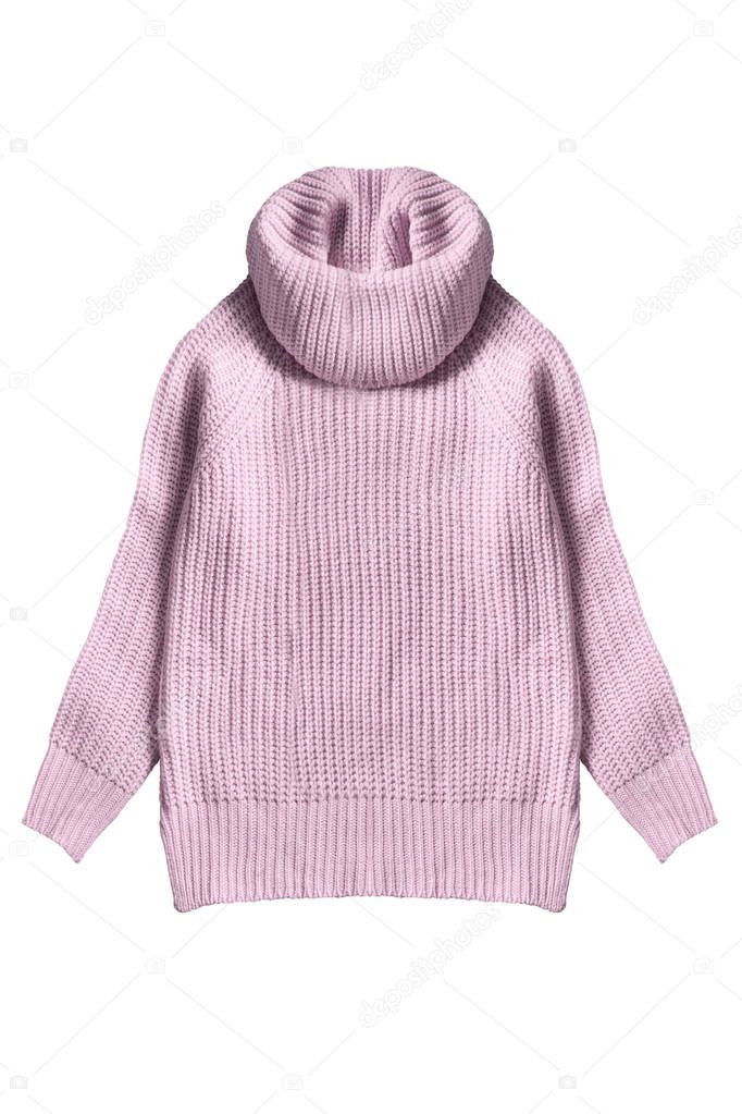 Pink warm oversized sweater isolated over white